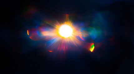 Bright light burst with colorful flares