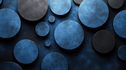 Abstract minimalist wallpaper with sleek rectangles and circles on blue background. Banner template with white center text area. Ideal for modern designs.