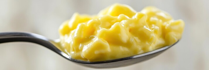 A spoonful of creamy cheese in light yellow color
