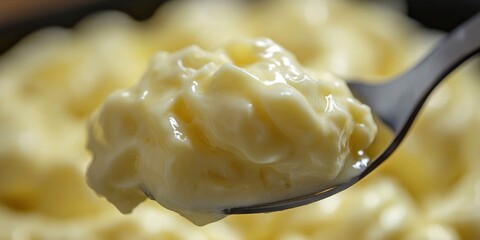A spoonful of creamy cheese in light yellow color