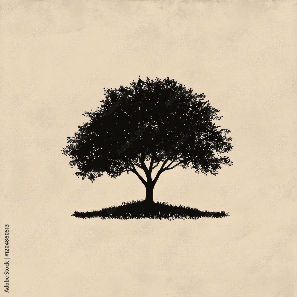 Fototapete silhouette of a single tree on grassy hill against a simple background during daylight. generative a