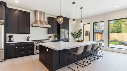Modern Kitchen with Dark Cabinetry and Large Island