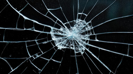 Shattered glass with radial cracks.