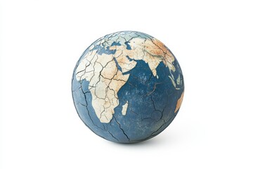 Vector Illustration of a Cracked Earth Globe with Deep Fissures Depicting Environmental Change and Geological Disruption in Blue and Earthy Tones