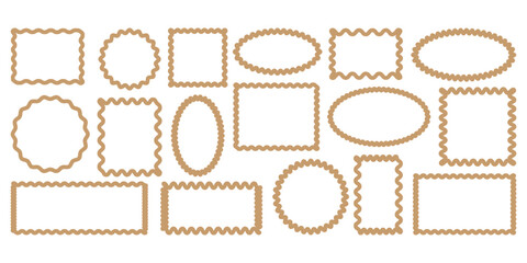 Color squiggle frames set. Zigzag wavy edges, retro frames, psychedelic rectangles, photo frames, mirror border. Vector groovy shapes set of wave borders, Ellipse shape design. vector illustration.