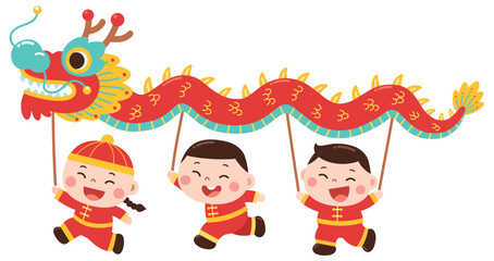 Children Performing Lion Dance for Celebration