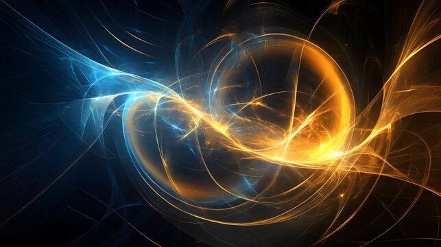 Dynamic fusion of blue and orange light abstract art digital creation vivid environment fractal viewpoint creative energy