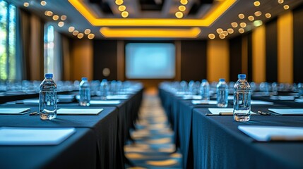 Corporate meeting setup conference room event photography modern interior focused perspective professional atmosphere