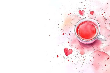 Valentine day love celebration with watercolor style hearts and tea cozy home artistic view