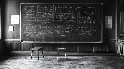 A blackboard filled with complex equations background