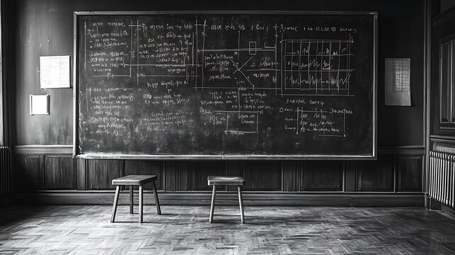 A blackboard filled with complex equations background - Powered by Adobe