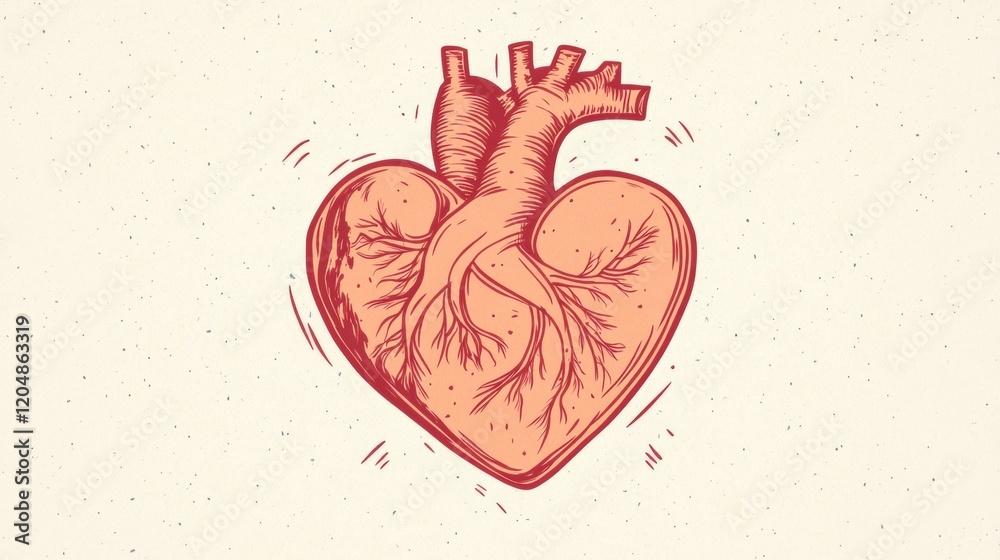 Aufkleber hand drawn artistic representation of a heart with detailed anatomy and vibrant colors for creative 