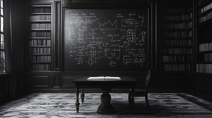 A blackboard filled with complex equations background
