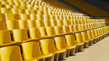 Rows of empty yellow stadium seats.