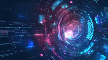 Obraz premium Futuristic Tech Interface Rotating, Digital Background, Data Visualization