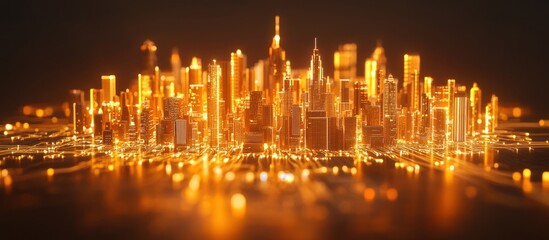 Golden Cityscape: A Nighttime Digital Metropolis