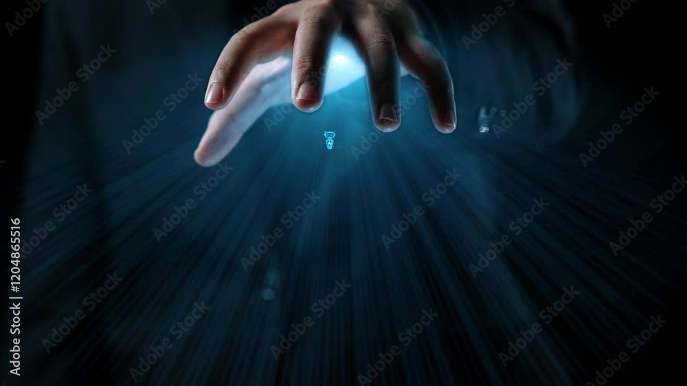 Poster human interact with ai artificial intelligence virtual assistant chatbot in concept of ai artificial