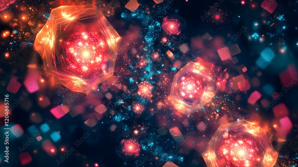 Poster dynamic fractal patterns digital realm abstract art cosmic environment close-up view visual explorat