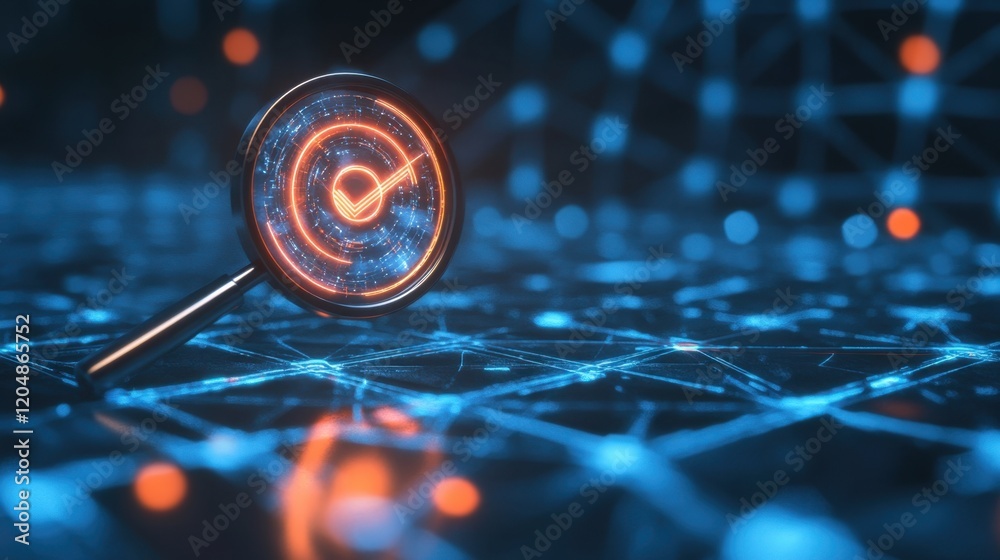 Poster futuristic digital locator with circular interface and network background