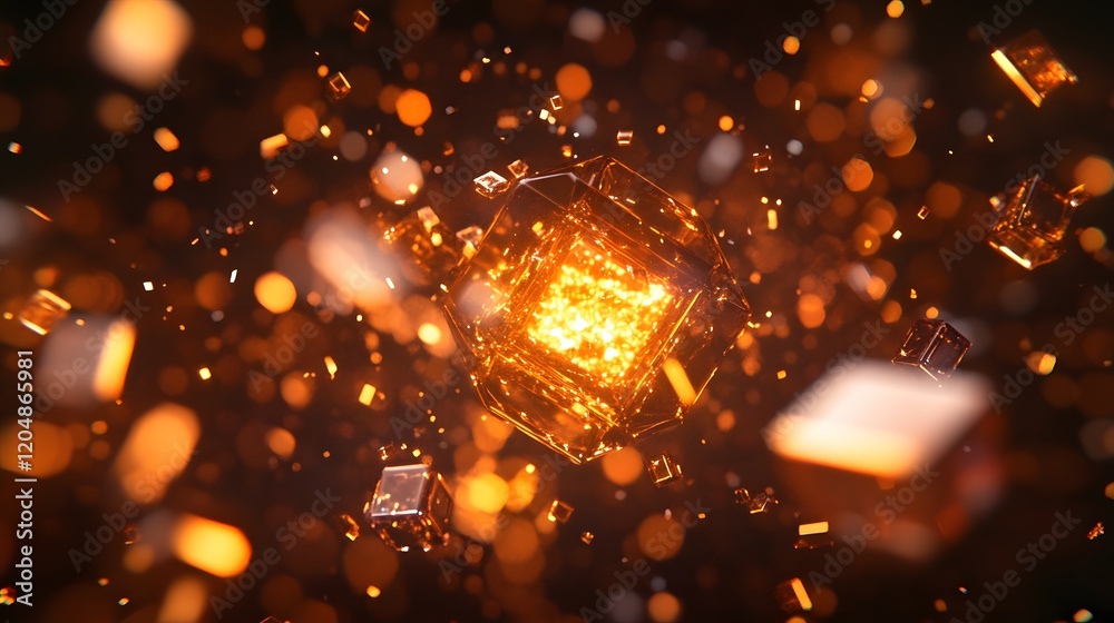 Poster explosive energy particles digital space 3d rendering abstract environment close-up view visual dyna