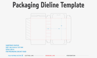 Packaging Dieline Template. 2D Technical Drawing File Eps Scale. Fully editable vector. Prepared for production