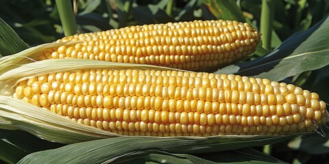 yellow corn on corn field, blur sunlight background