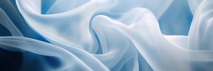 A closeup of light blue silk fabric in wavy texture
