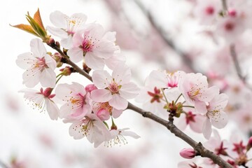 Cherry Blossoms in Bloom Against a Soft Focus Background - A Serene Nature Close-Up