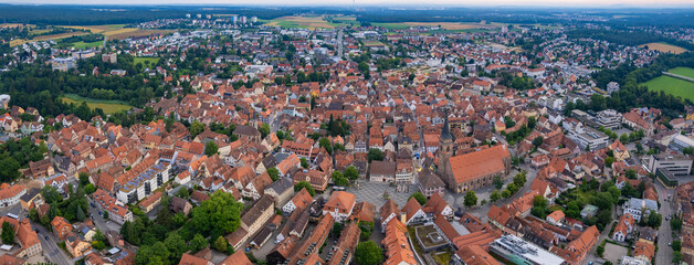 Aerial view around the old town of the city Schwabach in Germany in Bavaria on a sunny day in fall on a late afternoon.