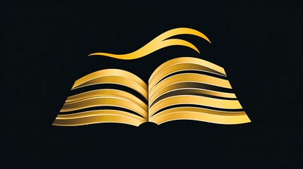 Golden Book Open With Abstract Ascending Wave Design