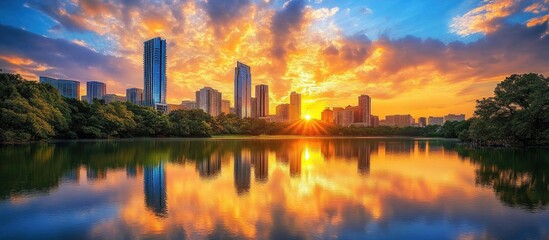 Austin Skyline Sunset Reflection