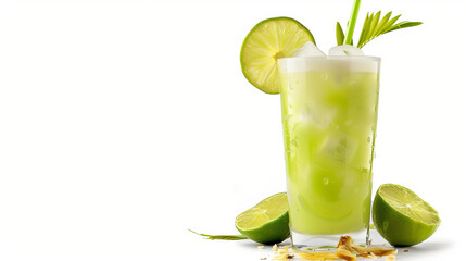 Fototapeta premium Refreshing lime drink with ice and garnishes, perfect for summer