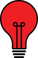 A simple, cartoon-style image of a light bulb with a red glow