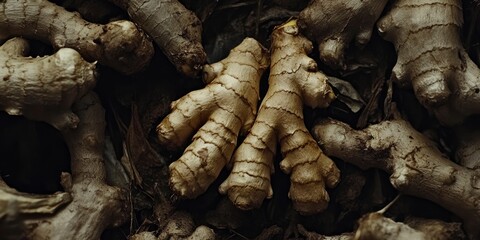 Close-up of ginger root, top view