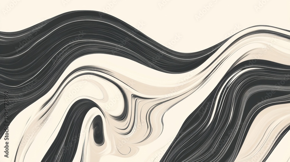 Poster Artistic swirls of black and cream create an abstract pattern flowing seamlessly across the canvas surface. Generative AI