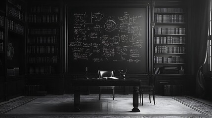 A blackboard filled with complex equations background