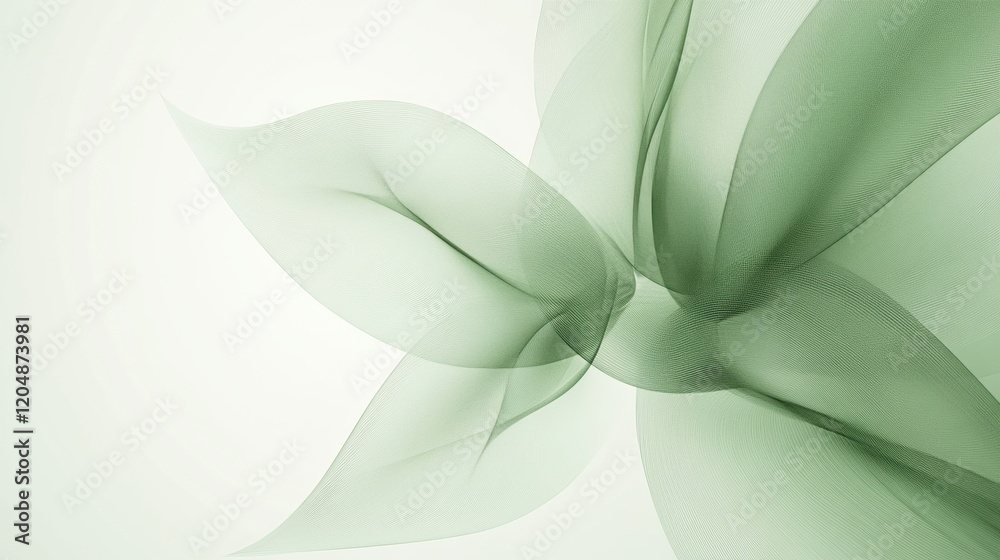Poster Soft green abstract design with flowing shapes and gentle curves creating a tranquil atmosphere. Generative AI