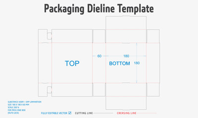 Packaging Dieline Template. 2D Technical Drawing File Eps Scale. Fully editable vector. Prepared for production