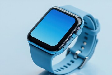 Blank smartwatch screen mockup framed elegantly with gradient blue tones.