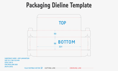 Packaging Dieline Template. 2D Technical Drawing File Eps Scale. Fully editable vector. Prepared for production