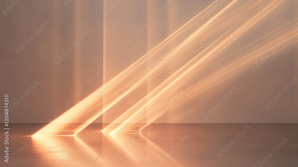 Poster dynamic light rays creating ethereal patterns in minimalist indoor space