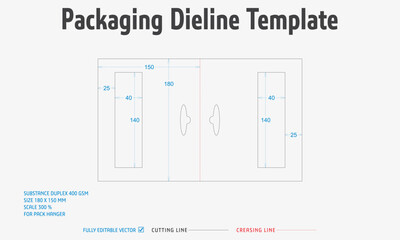 Packaging Dieline Template. 2D Technical Drawing File Eps Scale. Fully editable vector. Prepared for production