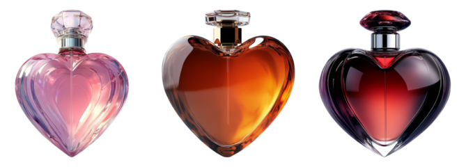 Elegant Heart-Shaped Perfume Bottles Isolated on White Background