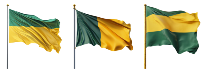 Isolated Flags with Yellow and Green Colors on Transparent Background