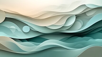 Obraz premium Abstract Layered Waves in Teal and Beige Tones