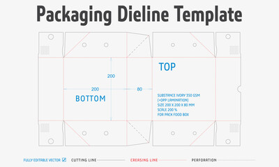 Packaging Dieline Template. 2D Technical Drawing File Eps Scale. Fully editable vector. Prepared for production