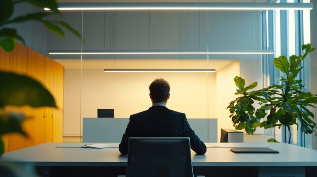 Angel investor with halo evaluating startup pitch, serene smile in soft morning light, entrepreneurial success concept
