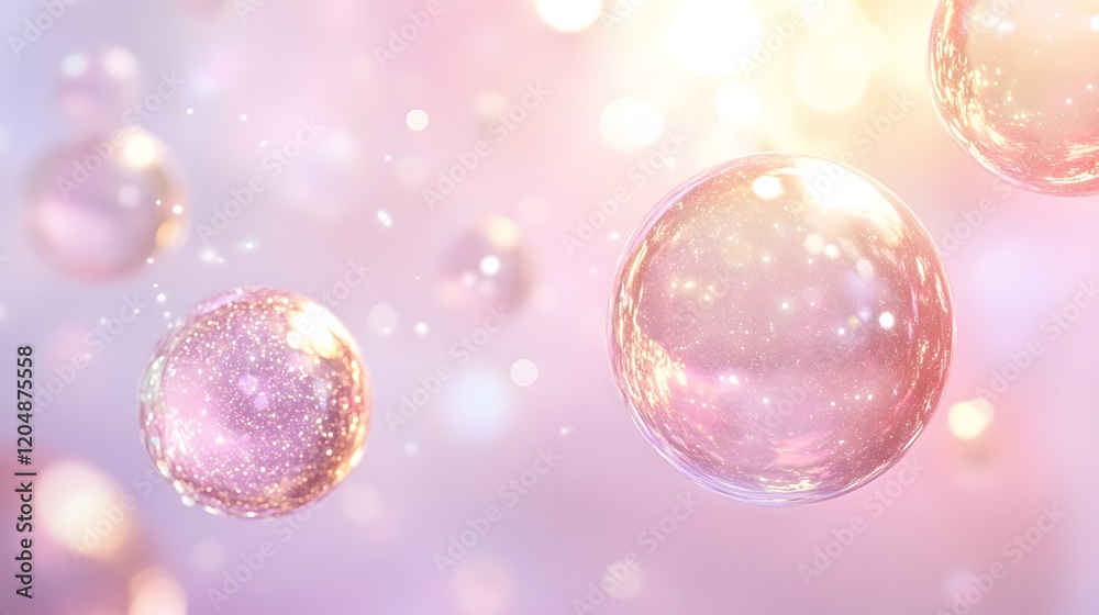 Poster bubbles floating in soft light abstract scene digital art ethereal environment close-up view tranqui