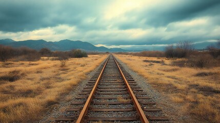 Fototapeta premium Train Tracks Leading Through a Meadow