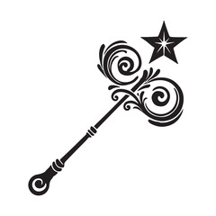 The Wand of Wishing Silhouette Vector Illustration, Solid White Background.